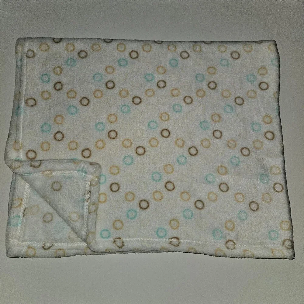 Cream Fleece Baby Blanket Brown Blue Tan Circles Dot 30
